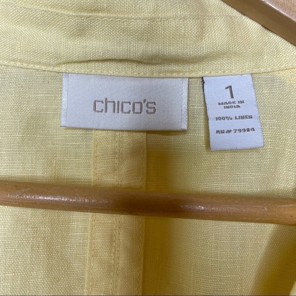 Chico’s Yellow Easy Expedition Emmylou 100% Linen Yellow Button Down Jacket - Picture 4 of 5
